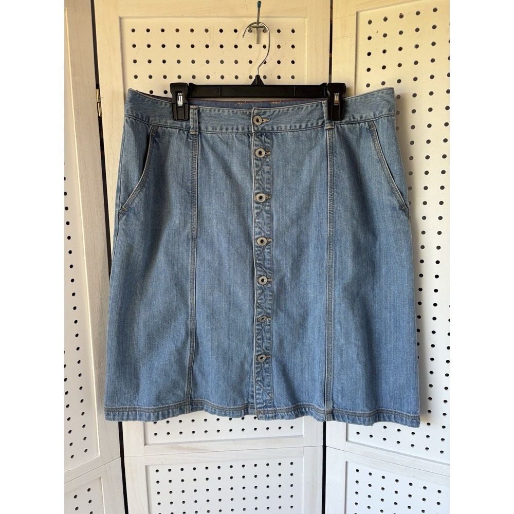 Eddie Bauer Women's 16 Button Front Denim Knee Skirt‎ 100% Cotton